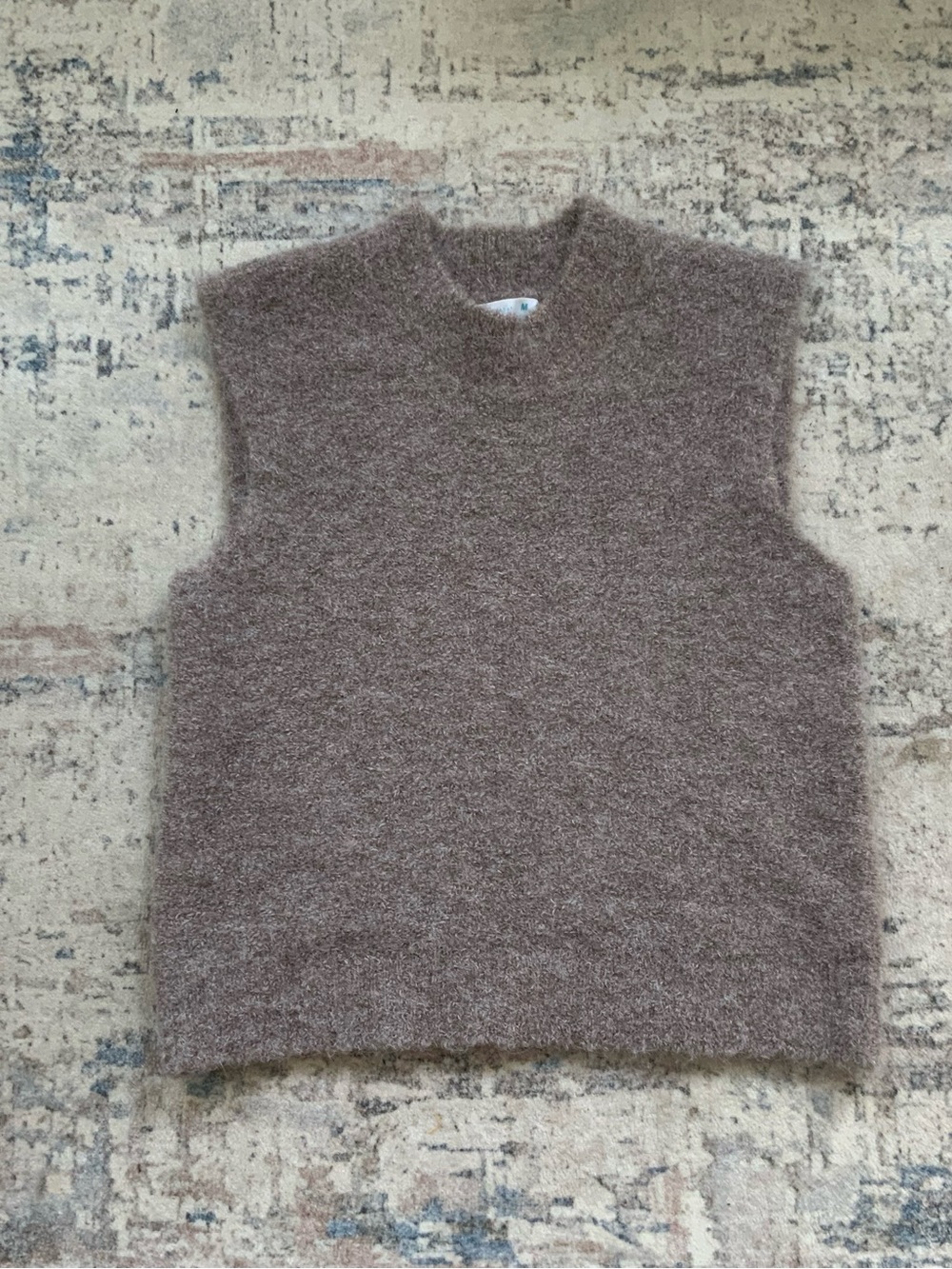 Women's Sleeveless Fuzzy Knit Sweater Vest in Taupe
